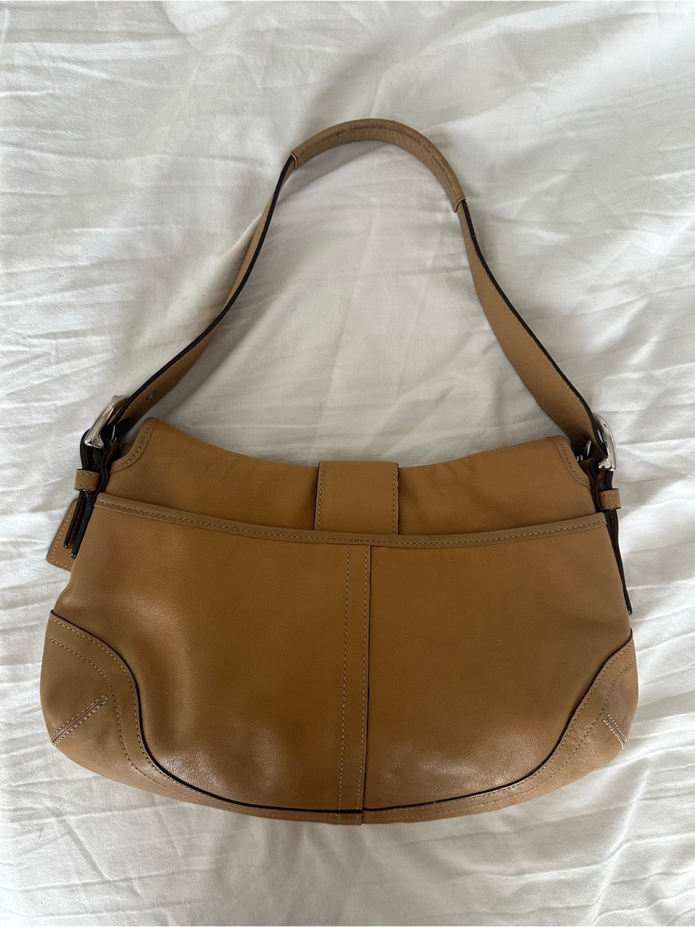 Vintage Y2K Coach Cowhide Leather Tan Soho Flap Shoulder Bag - Picture 7 of 15